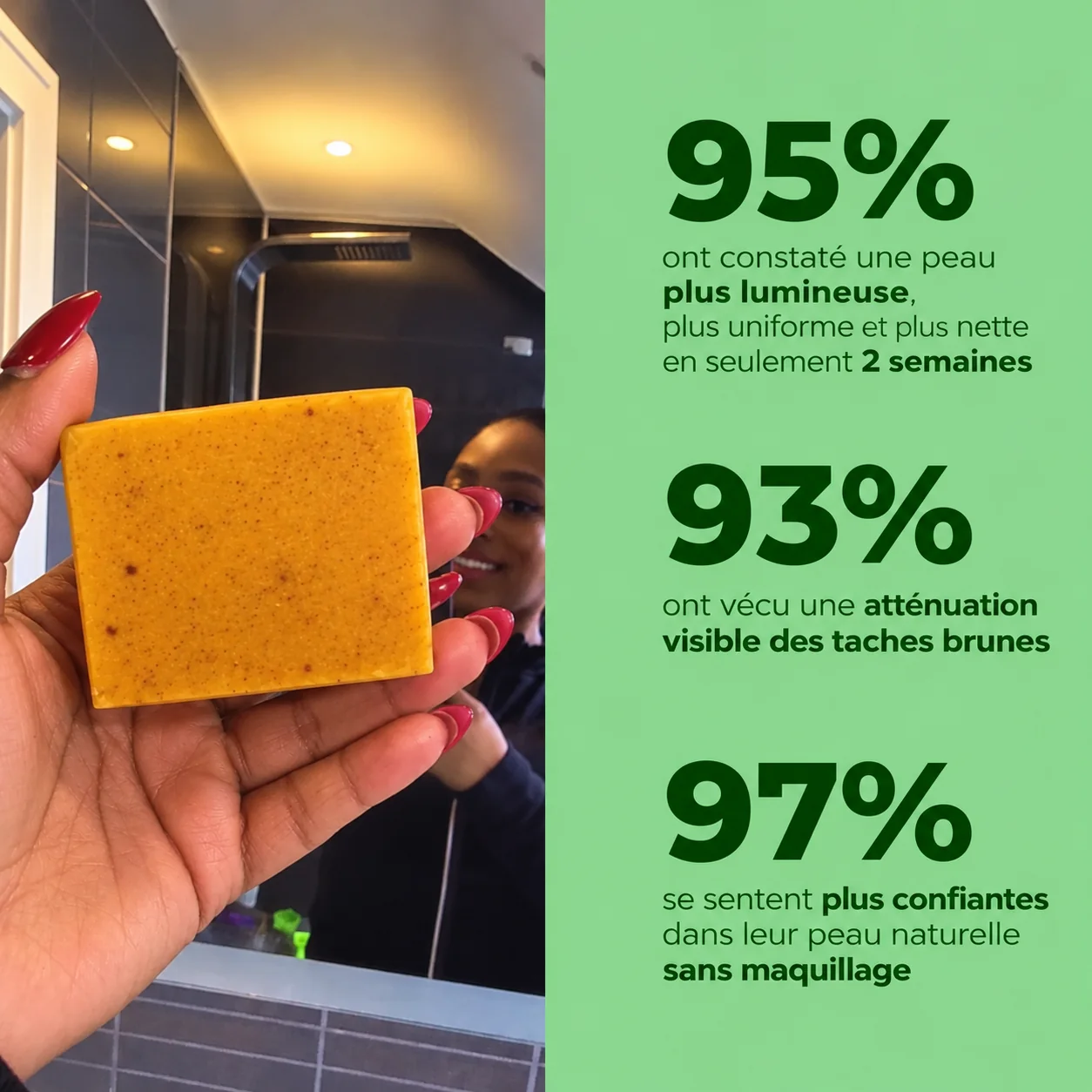 Savon au curcuma Curcu Soap : 95 %, 93 % et 97 % des clientes